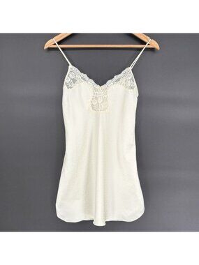 Vintage Victoria’s Secret Lace Trim Camisole Chemise Ivory XS Lingerie USA ILGWU